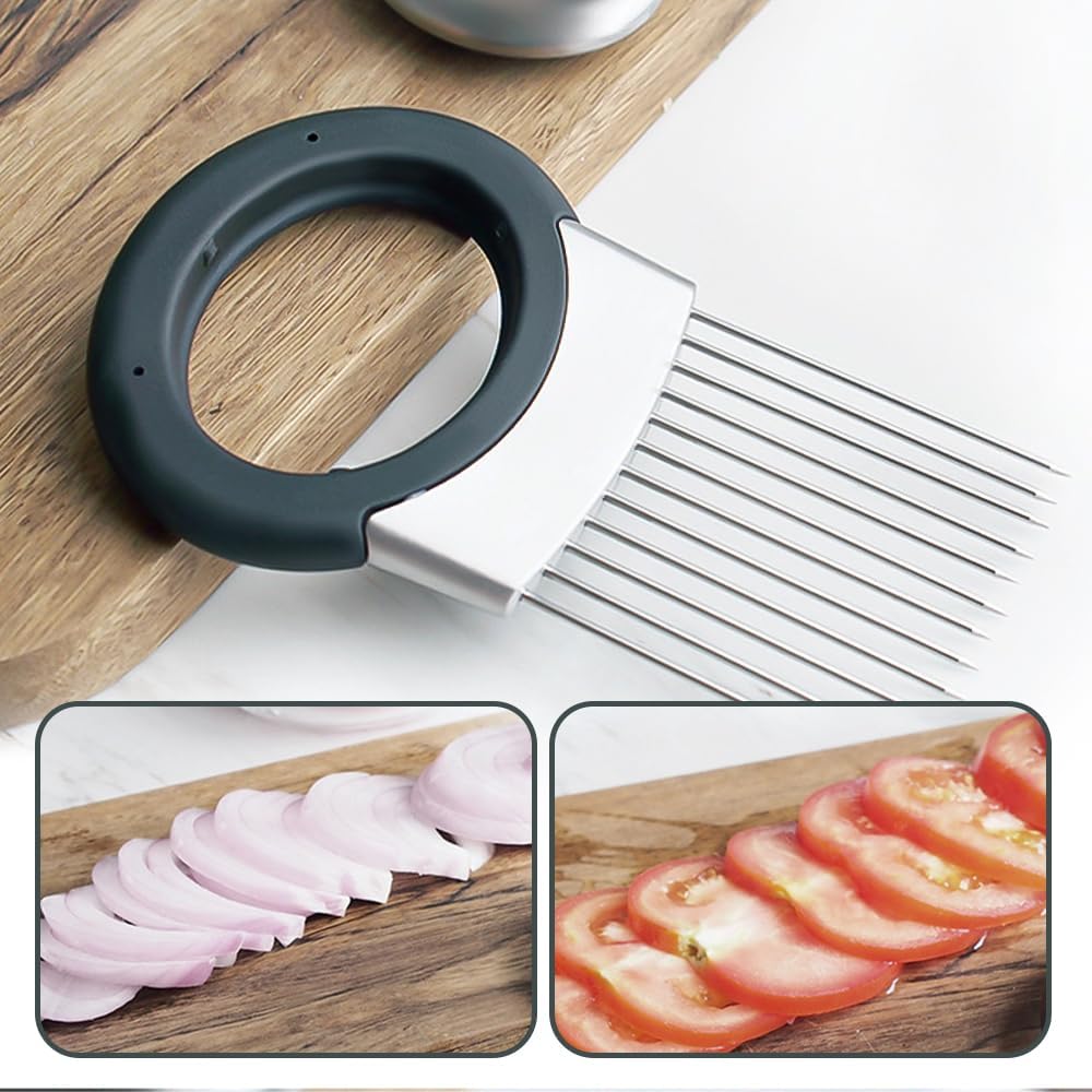 Onion Holder for Slicing, Stainless Steel Onion Slicing Rack, 2024 Upgraded Slicer, Lemon Slicer Vegetable Cutter, Home Kitchen Tools, Fruit, Lemon Slice Aids (1pc)