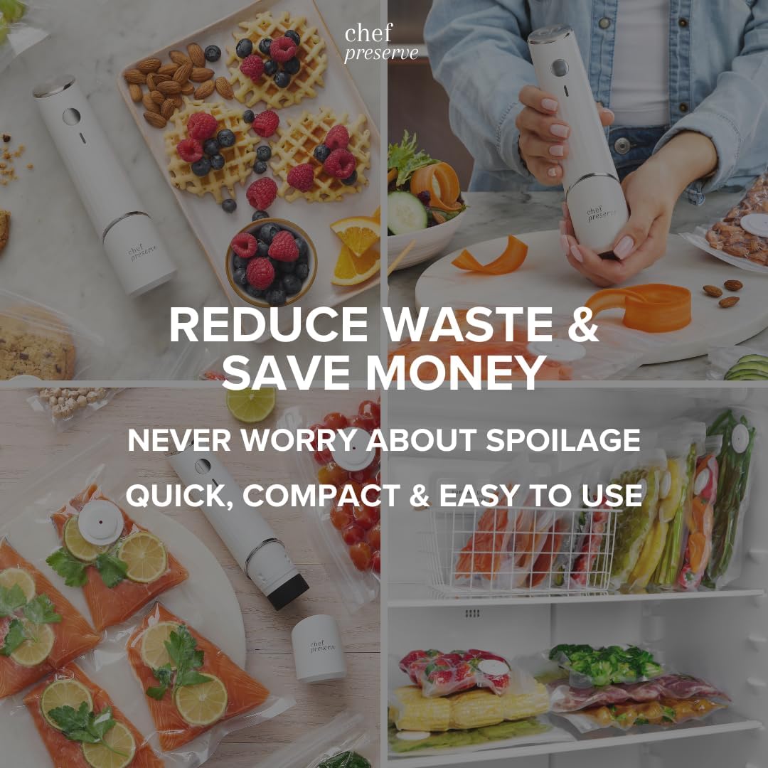 Chef Preserve Reusable Vacuum Sealer Bags for Food – 30 BPA-Free Food Storage Bags, Freezer, Microwave – Odor-Resistant, Leak-Proof – Compatible with Chef Preserve Vacuum Sealers