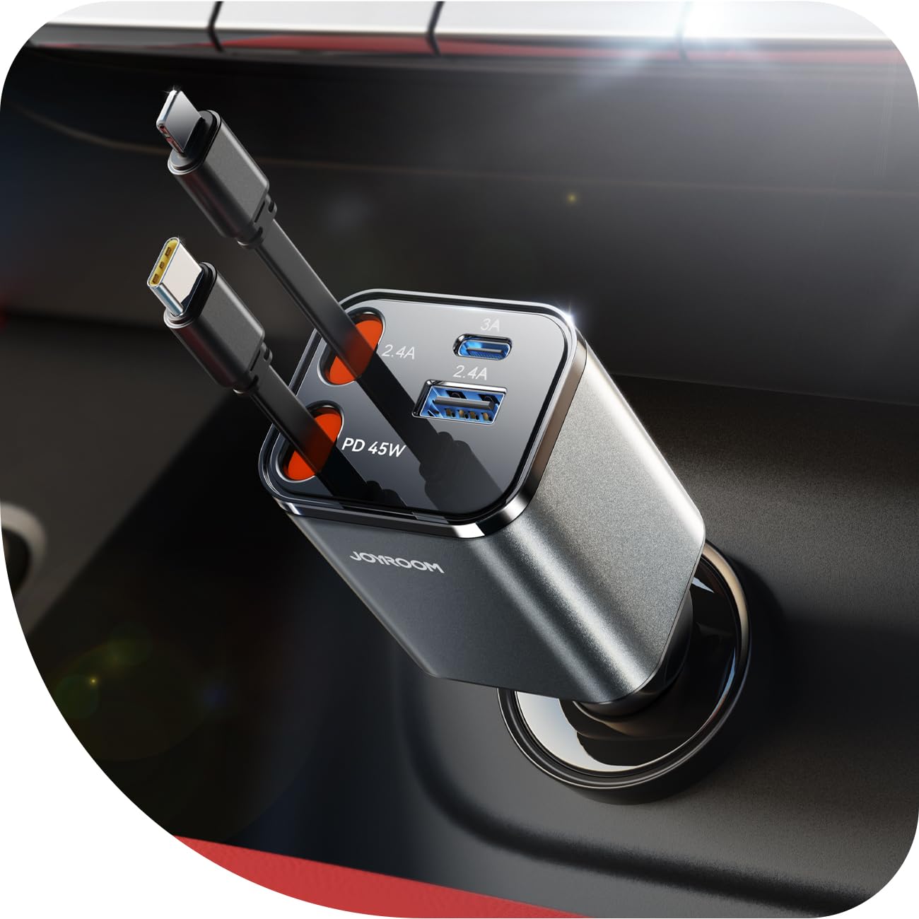 JOYROOM Retractable Car Charger 84W Car Charger USB C Fast Charge 4 in 1