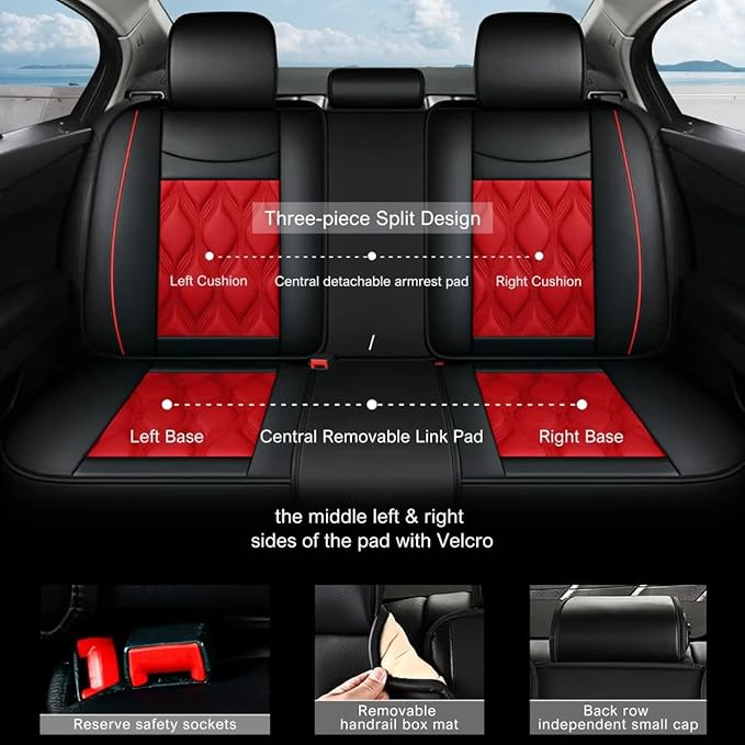 AOMSAZTO Car Seat Covers,Full Set 5 Seats Custom Fit for Kia Sportage 2009-2025 2026,Leather Car Seat Cover Seat Cushion Protector,Airbag Compatible Waterproof Black&Red