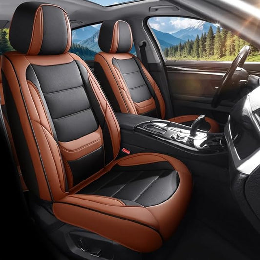 Car Seat Covers Full Set Custom Fit for Buick Lacrosse 2004-2019-Luxury Leather with Lumbar Support, Breathable, Waterproof, Anti-Slip, Durable, Easy to Install (BlackBrown,Full Set)