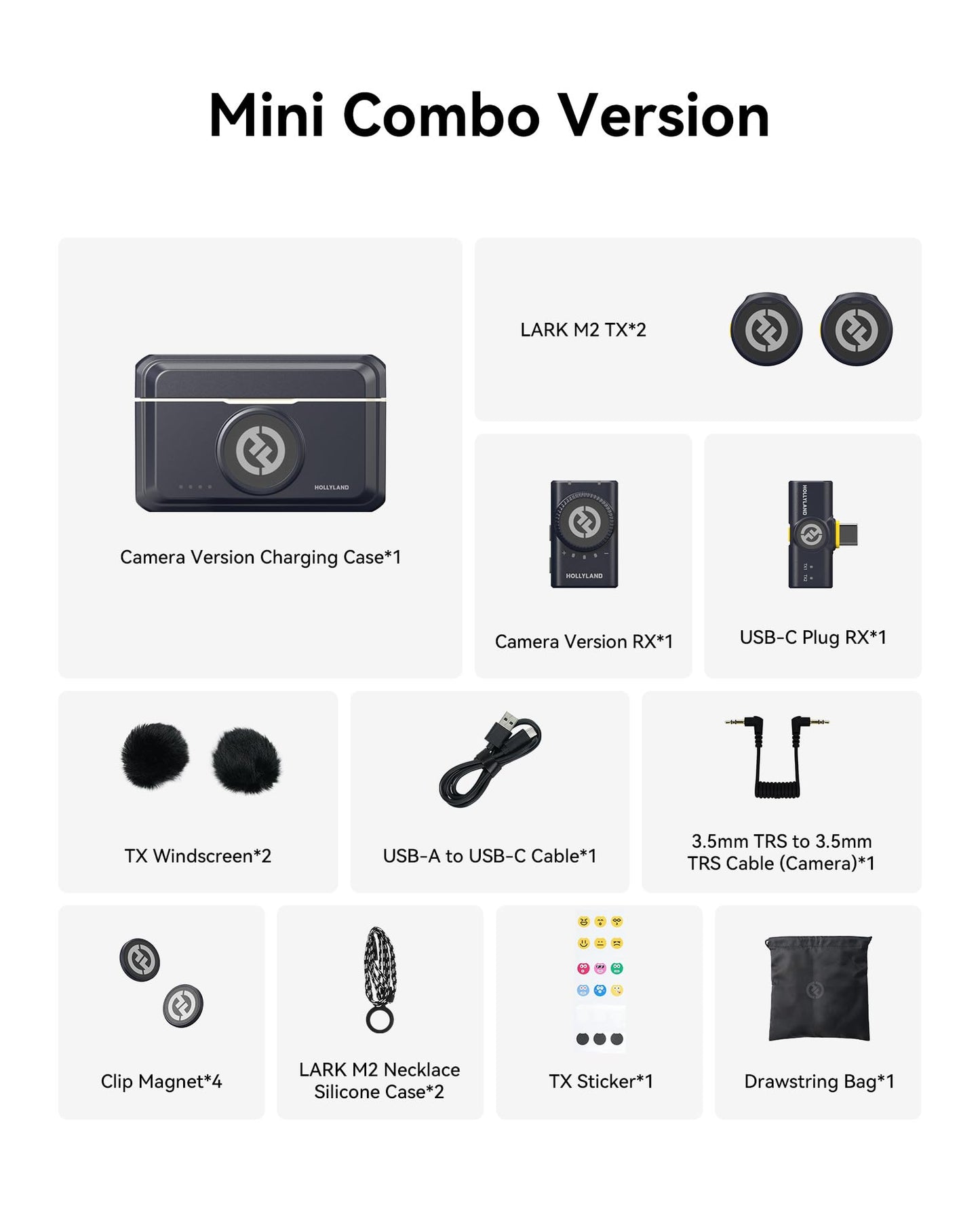 Hollyland Lark M2 Wireless Microphone for iPhone/Camera/Android/PC, 48kHz/24-bit High Fidelity Audio, 300m Range, Noise Cancelling, 40h Use, YouTube, Vlog, Streaming (Black, with Camera RX + USB-C RX)