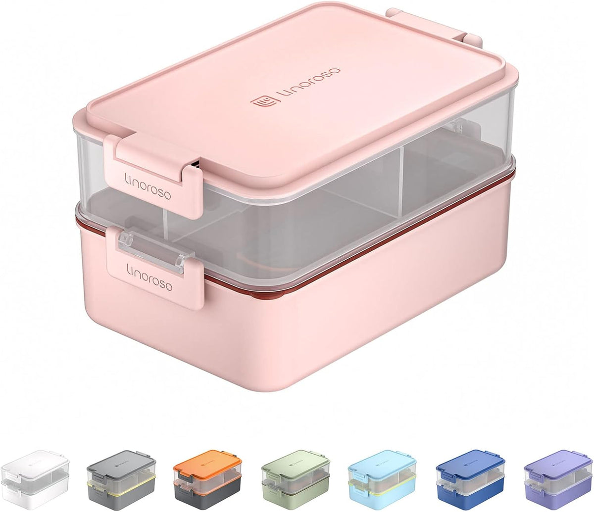 linoroso Stackable Bento Box Adult Lunch Box | Meet All You On-the-Go Needs for Food, Salad and Snack Box, Premium Bento Lunch Box for Adults Include Utensil Set, Dressing Containers - Frozen Berry