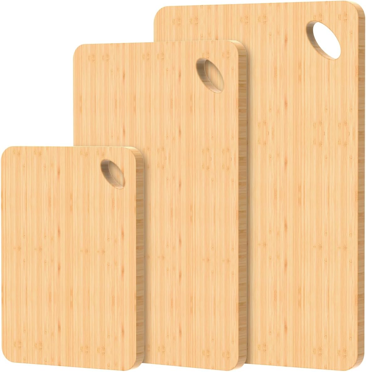 Wood Cutting Boards for Kitchen, Cutting Board Set of 3 Chopping Board for Meat/Vegetables/Cheese Knife Friendly Serving Tray with Holes