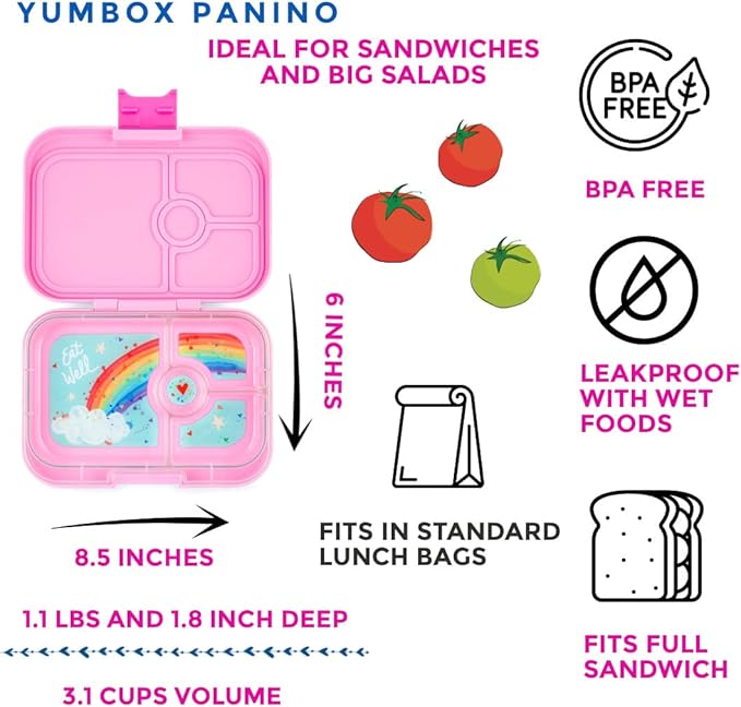 Yumbox Panino Leakproof Bento Lunch Box Container for Kids & Adults (Power Pink)
