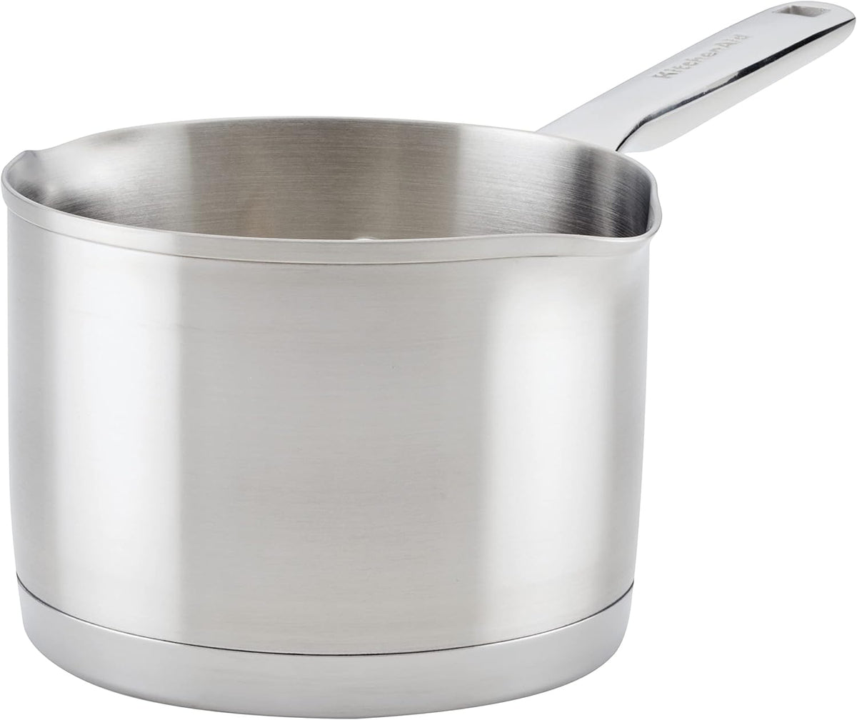 KitchenAid 71026 3-Ply Base Brushed Stainless Saucepan with Pour Spouts, 1.5 Quart -Brushed Stainless Steel