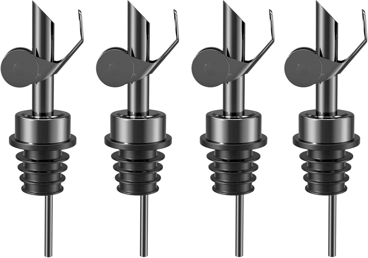 Olive Oil Dispenser Spout, Weighted Liquor Pour Spout, Syrup Dispenser Spout, Stainless Steel Automatic Pour Spouts for Liquor Bottles, Oil Bottles, Vinegar, Syrup and Alcohol 4 Pack Black