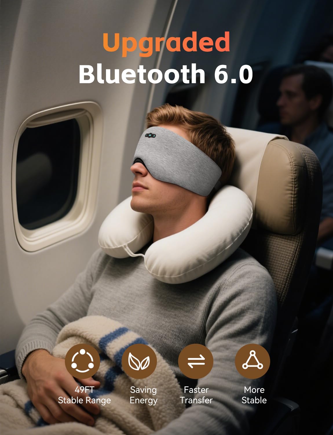 Sleep Headphones Bluetooth 6.0 Sleep Mask for Side Sleepers, 20H Playtime