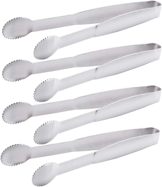 Mini Tongs 5-3/4 Inch Stainless Steel Small Serving Tongs, Tiny Kitchen Tong for Appetizers, Tea Party, Coffee Bar, Desserts, Set of 4