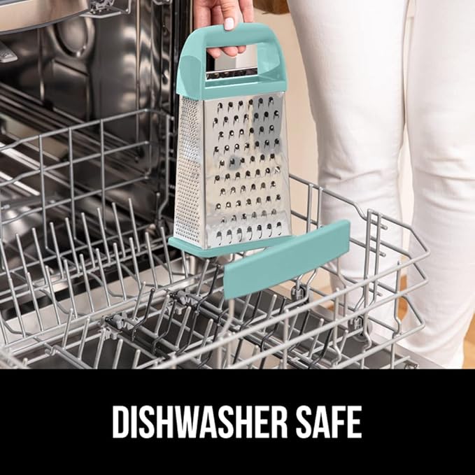 GORILLA GRIP 4-Sided 100% BPA-Free Cheese Grater With Container, Stainless Steel XL Box Graters, Parmesan Shredder, Grate Cheeses, Shred Veggies, Slip Resistant Handle, Dishwasher Safe Zester, Mint