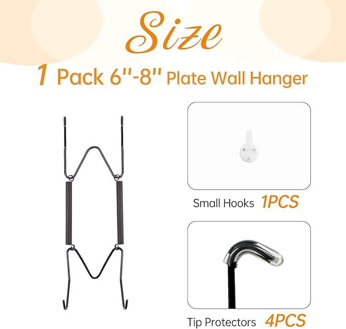 Bilillo Plate Hangers for The Wall, Suitable for 6''-8'' Decorative Plate,Invisible Heavy Duty Wire Plate Holder with Wall Hooks, Plate Hangers for Displaying Plates, Platter, Dish (Black)