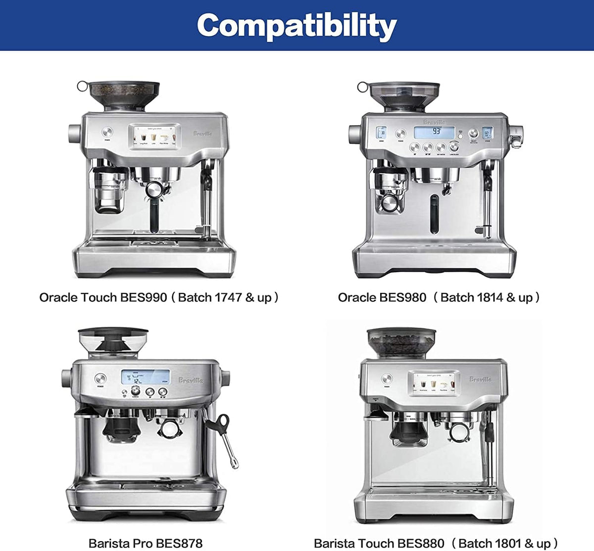 Filter - Replacement Water Filter Compatible with Breville Sage Claro Swiss For Oracle, Barista & Bambino - Compare to Part #BES008WHT0NUC1. Pack of 4（First use without adding coffee powder）