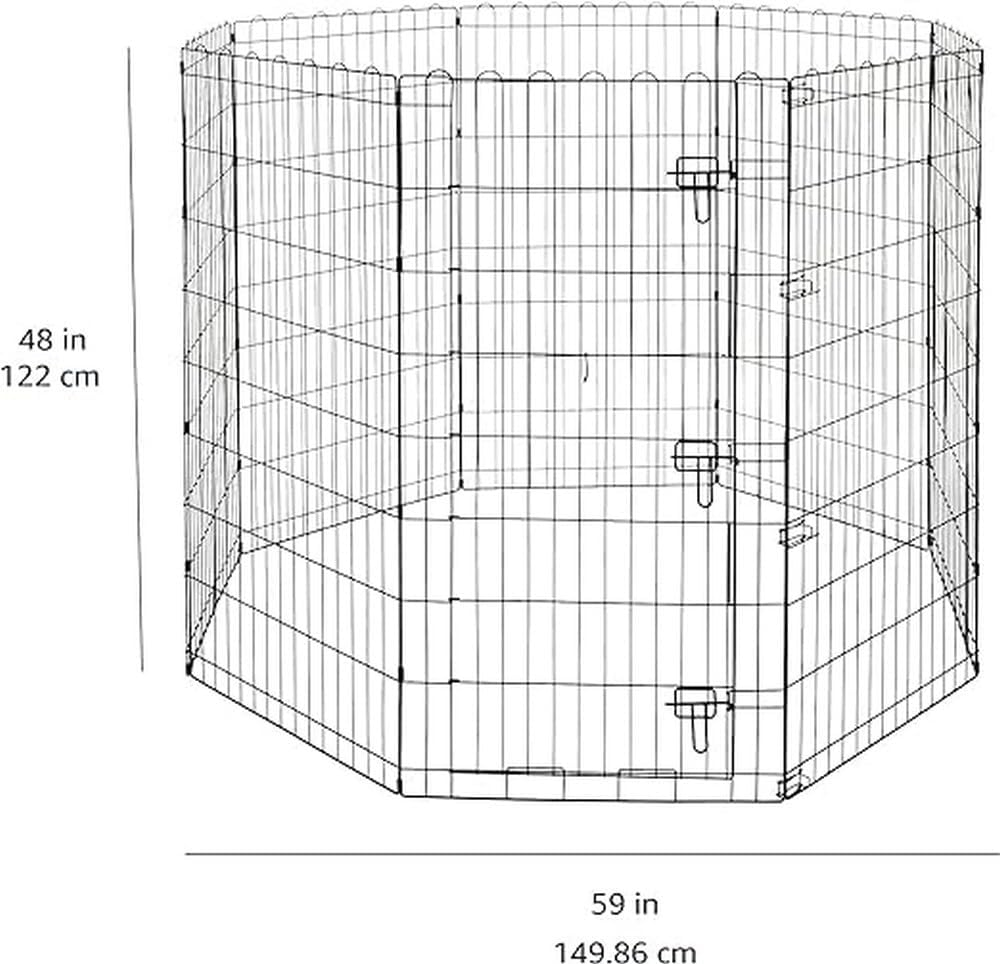 Amazon Basics Foldable Octagonal Metal Exercise Dog Playpen - Indoor/Outdoor, Single Door, Extra Large (8 Panels, 24 x 48), Easy to assemble and store customize, 48" - X-Large, Black