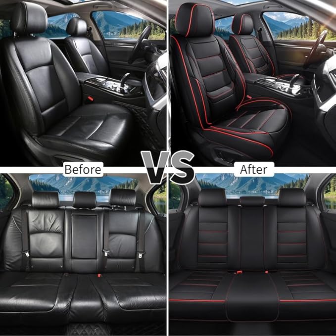 Car Seat Covers Full Set Custom Fit for Ford Bronco Sport 2021-2026-Luxury Leather with Lumbar Support, Breathable, Waterproof, Anti-Slip, Durable, Easy to Install (Black&Red,Full Set)