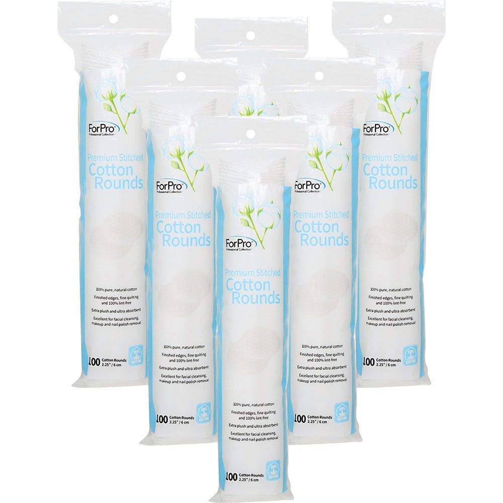 ForPro Professional Collection ForPro Premium Stitched Cotton Rounds, 100% Pure Cotton Pads for Removing Makeup, Nail Polish, and Cleansing Face, Pack of 6, Counts 600