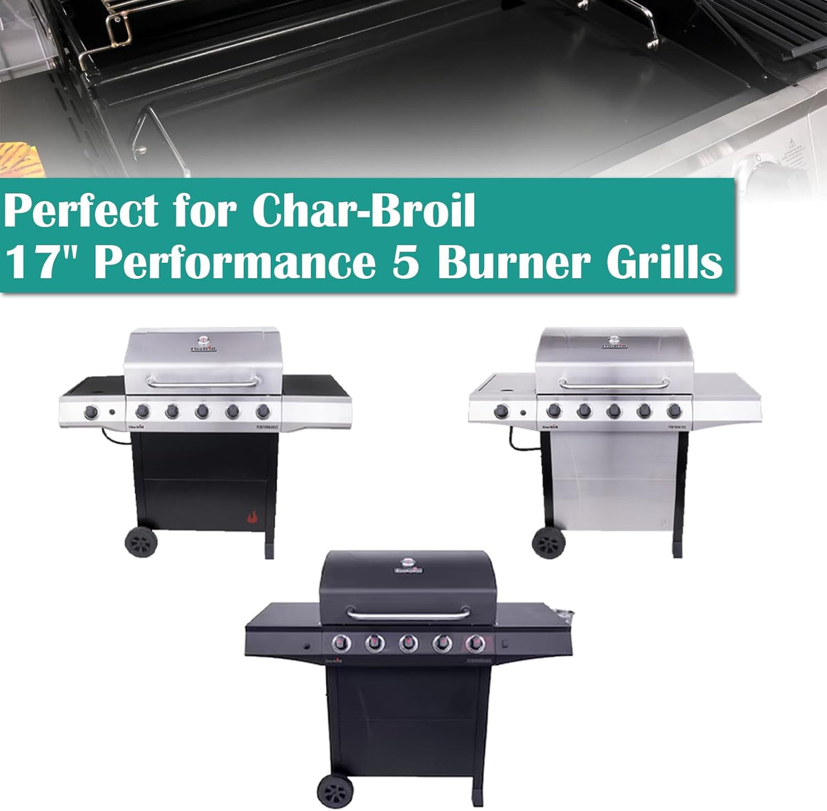 Full Size Griddle Inserts for Char-Broil Performance 5 Burner Series, Flat Top Griddle for Charbroil 463448021 463455021 463458021 463450022 463451022 Grill, Replace for G426-0004-W1 G426-0005-W1