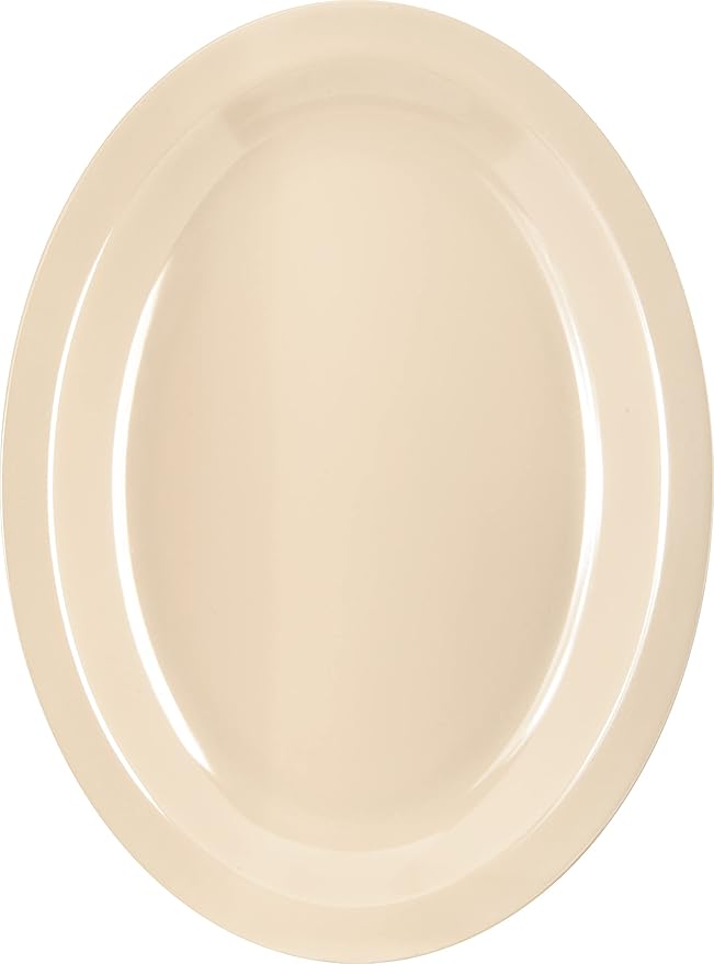 Carlisle FoodService Products Kingline Plastic Oval Platter Oval Tray for Home and Restaurant, Melamine, 12 x 9 Inches, Tan, (Pack of 12)