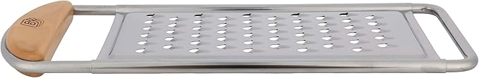 Cheese Grater Handheld - Stainless Steel Flat Food Grater with Cherrywood Handle - Coarse Shredder Kitchen for Medium-Hard Cheese and Vegetables - Italian Made Kitchen Gadgets by Kings County Tools