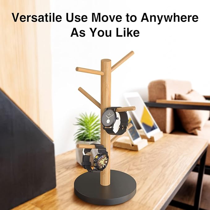 Wisuce Bamboo Mug Holder Tree, Thicker Base Coffee Cup Holder Stand for Counter, Mug Rack with 6 Hooks