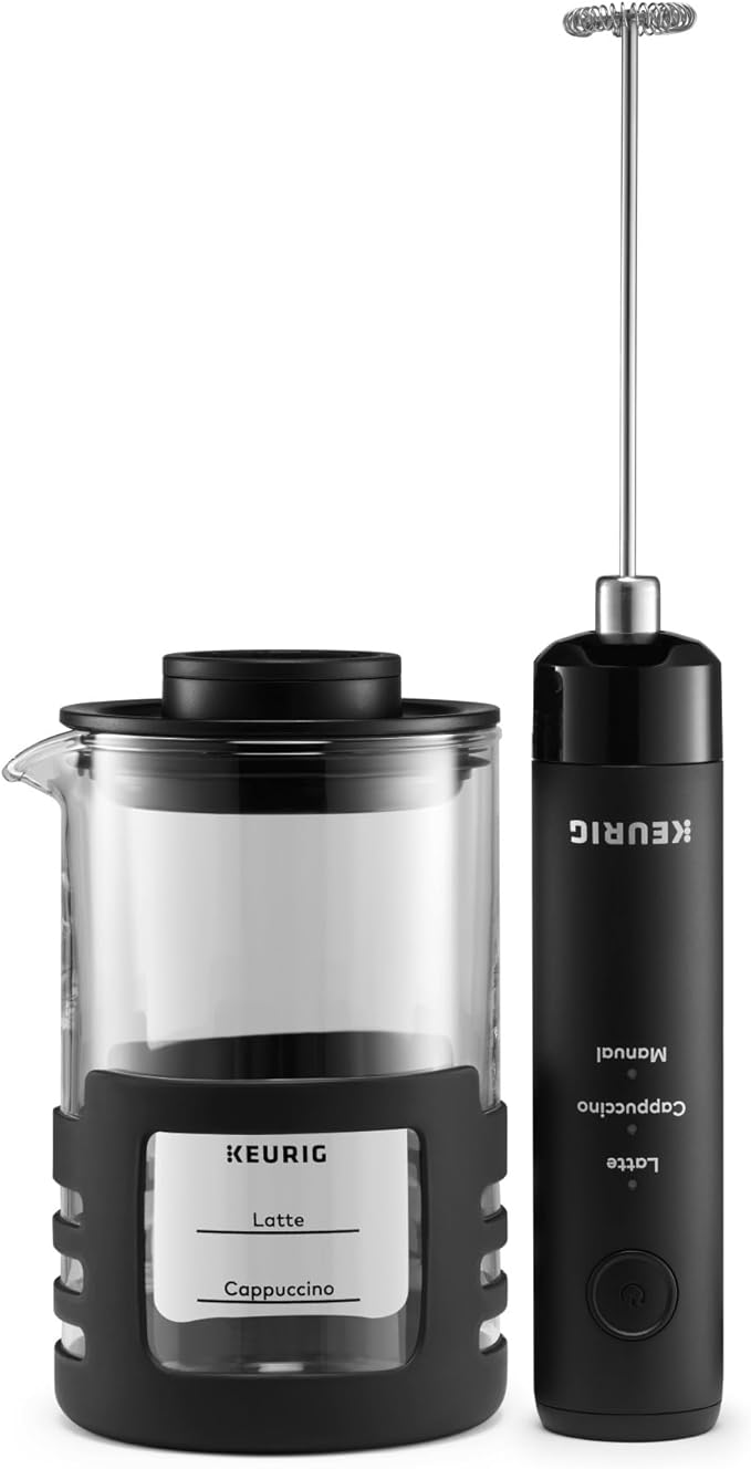 Keurig SimpleCafe Frother, Rechargeable Handheld Milk Frother for Lattes, Cappuccinos & Iced Coffee, USB Cord Included, Microwave-Safe Frothing Cup, Hot & Cold Foam Maker