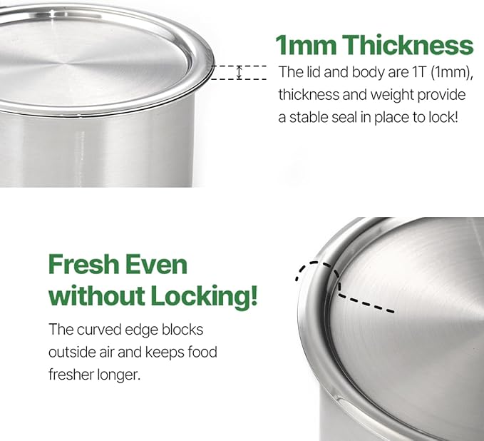 CaKE 3PCS Stainless Steel Food Storage Containers Set With Lids Canister Kitchen Appliances Dishwasher Safe Premium South Korea