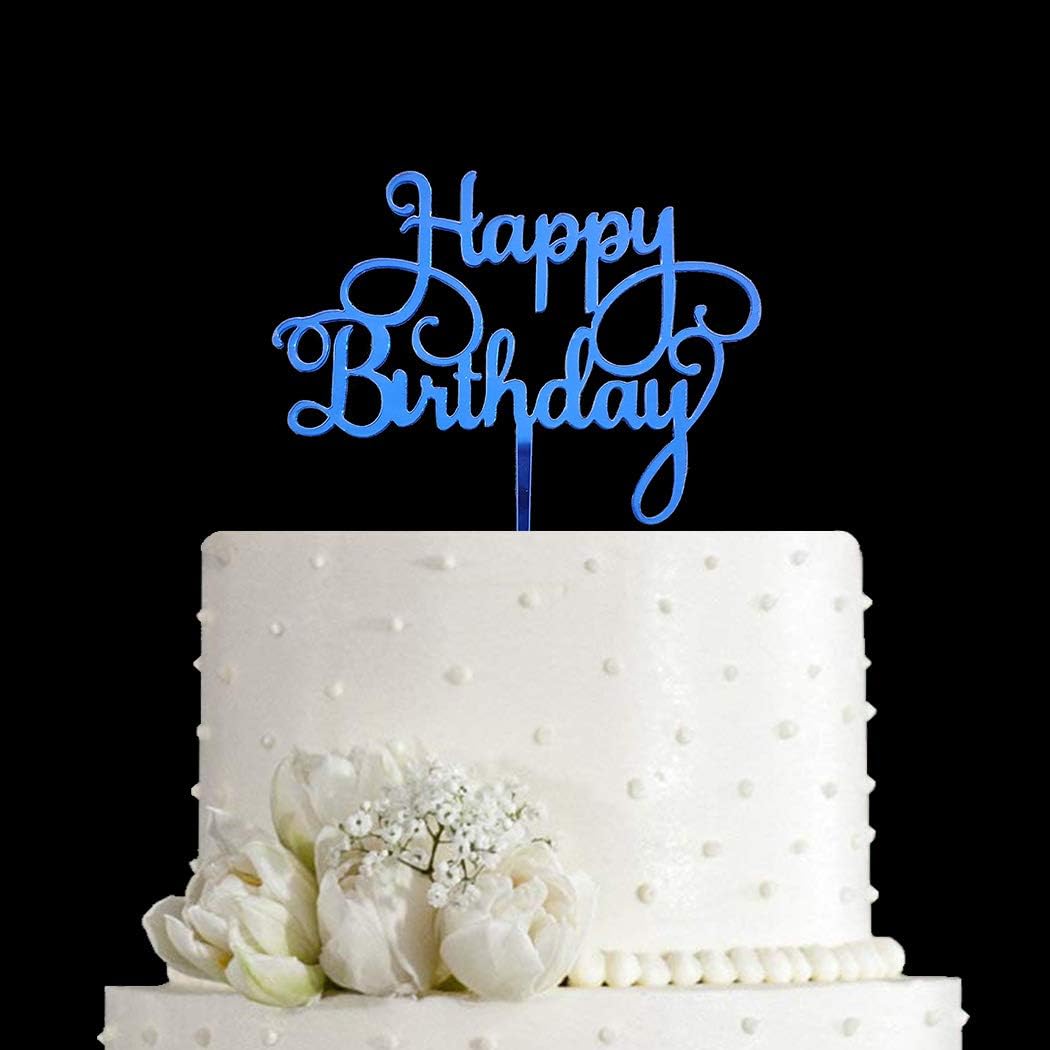 Happy Birthday Cake Topper for Birthday Party Decorations - Mirror Blue Acrylic
