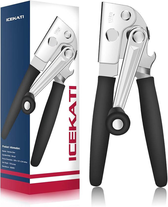 Can Opener Manual, ICEKATI Commercial Heavy Duty Can Opener for Large Cans, Folding Hand Crank with Comfortable Long Handles, Sharp Blade Smooth Edge