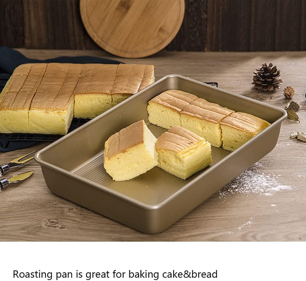 Kitcom Nonstick Roasting Pan for Baking, 13.4x9.4x2.4 Inch Cake Molds, Heavy Duty Rectangular Baking Pan for Oven, Champagne Gold