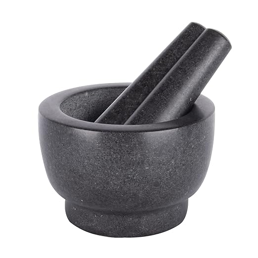 Mortar and Pestle Set,Heavy Duty,Unpolished Granite,5Inch-1.5Cup Capacity,Grinder for Spices and Seeds,Grinding,Crushing and Mashing Spices,Nuts,for Guacamole,Garlic Sauce,Black.