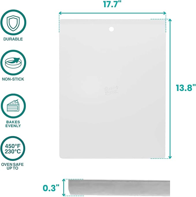 Baker's Secret 2pcs Large Flat Cookie Sheet 18" x 14" Aluminum Flat Baking Sheet, Extra Thick -2.7mm- 100% Recycled, Half Sheet with hanging hole - The Natural Aluminum Collection