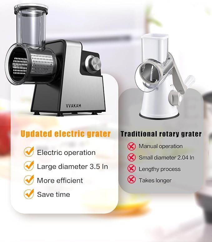 Electric Cheese Grater,5-In-1 Electric Grater,300W Salad Maker,Electric Slicer with One-Touch Control,Food Electric Slicer Shredder,Graters for Kitchen for Vegetables Cucumber Carrots Cabbage Nuts