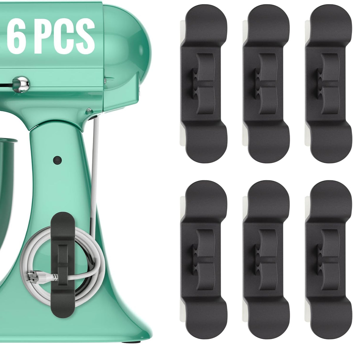 6PCS Cord Organizer for Appliances, Upgraded Kitchen Appliance Cord Wrap, Cord Holder Stick on Pressure Cooker, Coffee Maker, Air Fryer and Blender(6 Black)