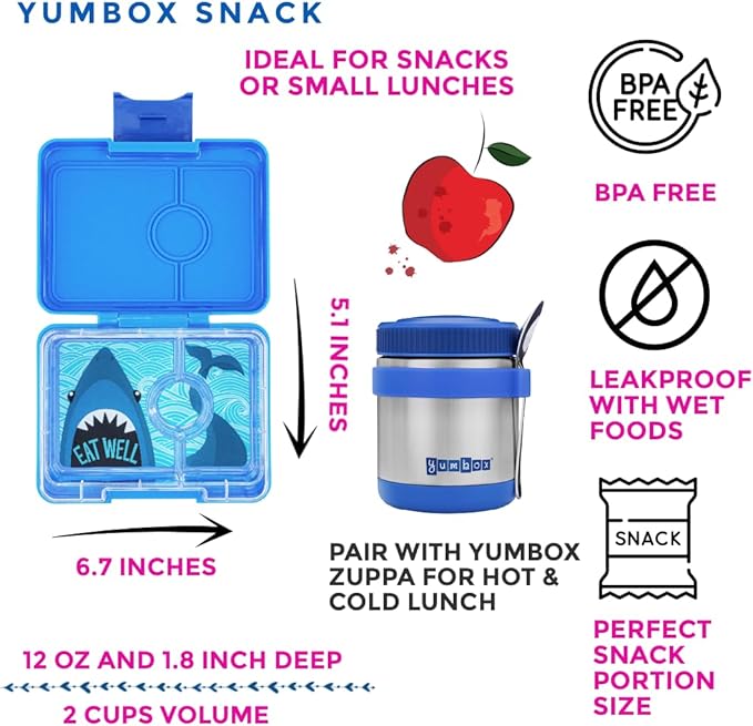Yumbox Snack Box - 3 Compartment - Leakproof Bento Lunch Box for Kids (Surf Shark)