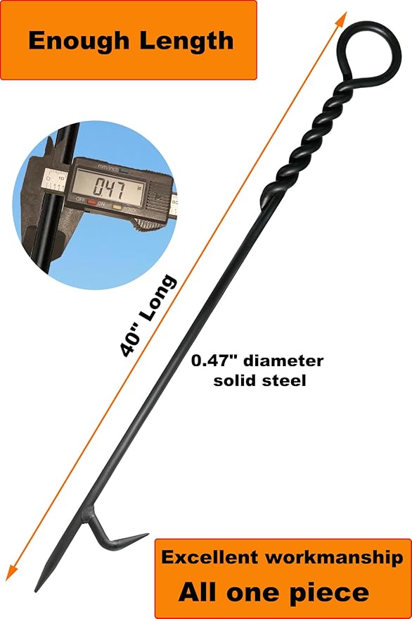 Fire Poker. 40 Inch, Strong & Sturdy and Durable One Piece Fire Pit Poker. Sturdy Extra Long Fireplace Poker with Strength. Perfect Fire Poker for Camping, Backyard Fire Pit and Fireplace.