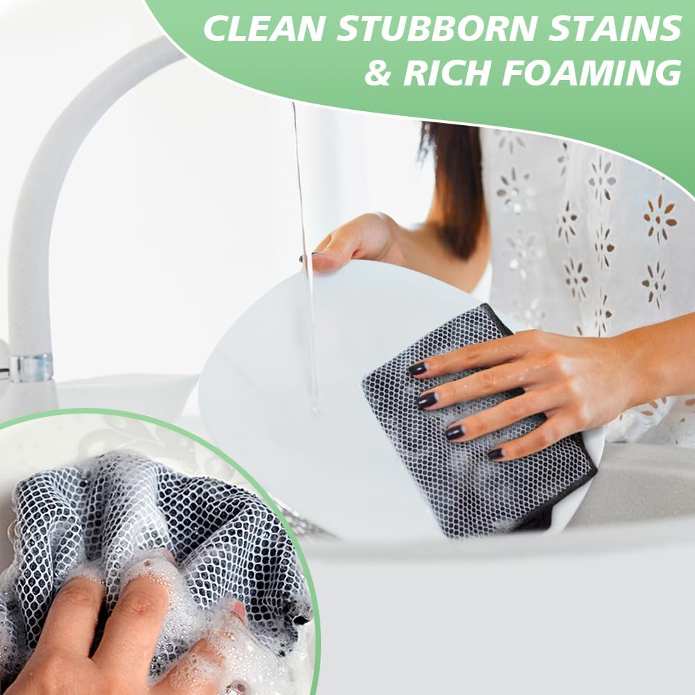 SINLAND Microfiber Dish Cloth for Washing Dishes Dish Washing Rags Best Kitchen Washcloth Cleaning Cloths Wash Cloths with Poly Scour Side 12Inchx12Inch 10 Pack Black
