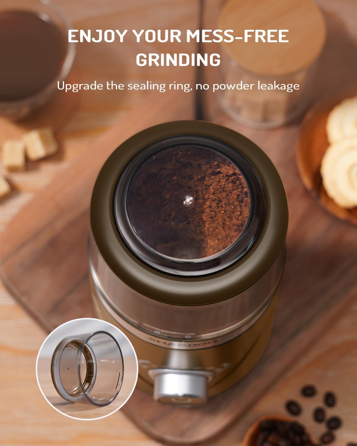 SHARDOR Electric Super Silent Blade Coffee Grinder, Timed Grind Control Rotary Knob, Adjustable Coarse to Fine for Coffee Beans, Spices & Herbs, with 1 Removable Stainless Steel Bowl, Brown