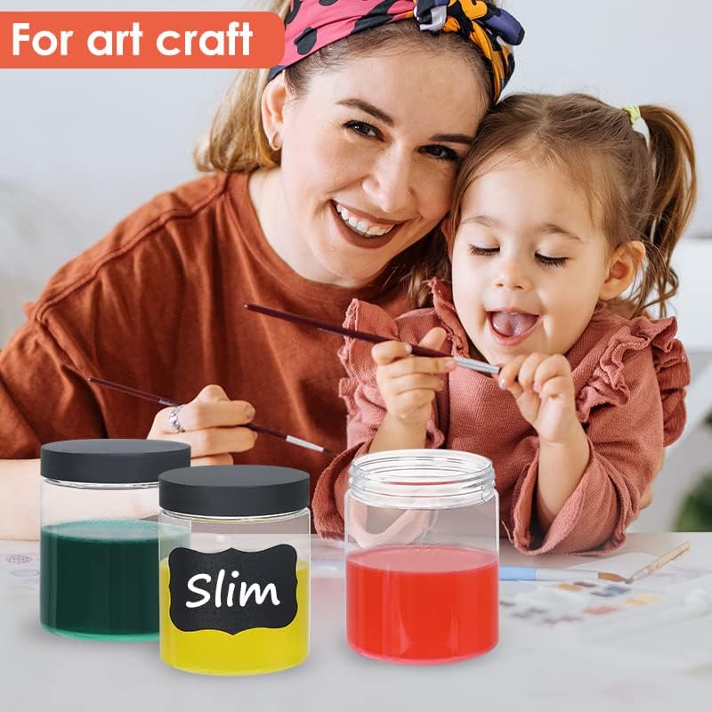 48pcs 8 oz Plastic Containers with Lids Labels Leak Proof BPA Free Airtight Refillable Clear Small Containers Storage Jars for Storing Dry Food Slime Honey Jam