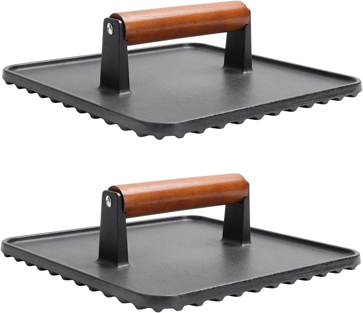 SafBbcue 10" Square Cast Iron Burger Press Smash Burger Griddle Weight Press for Blackstone, Pitboss, Camp Chef Flat Top Grills Accessories, Bacon Press for griddle for Grill Cooking Accessories, 2PCS