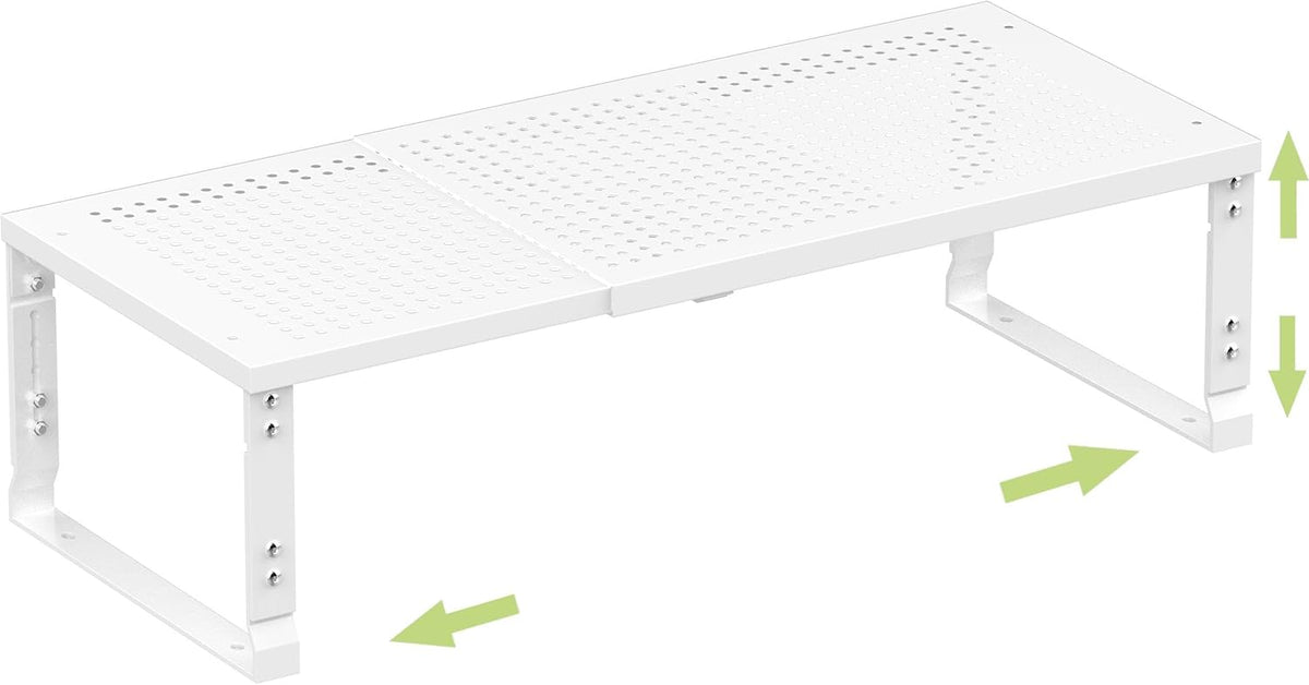 Heavy-Duty Adjustable Metal Shelf Organizer - Expandable & Stackable Pantry Storage Rack for Kitchen, Bathroom, RV, Cabinets(1 Pack/White, Medium)