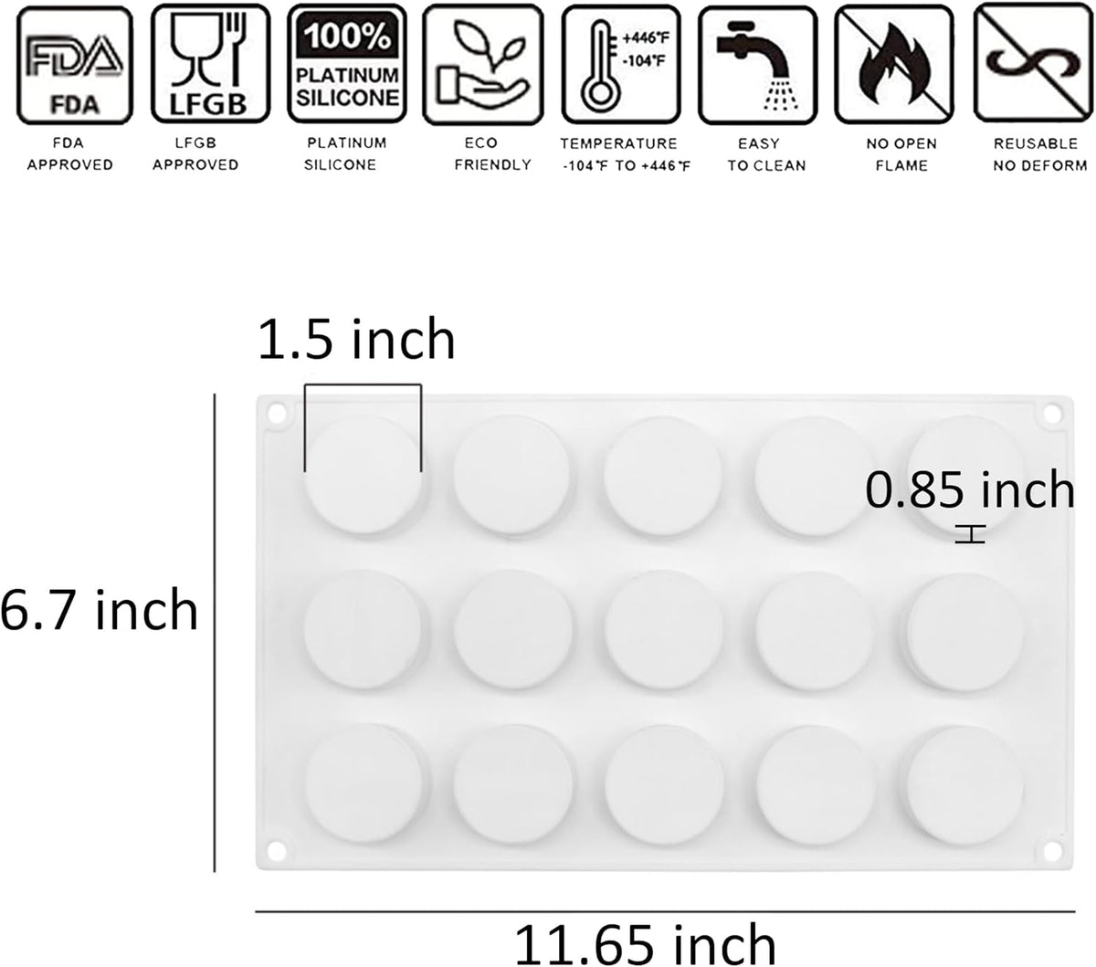 OCPO Kitchen 3D Round Cylinder Silicone Mold for Baking Mousse Cake, Candy, Pastry, Chocolate, Cupcake, Cookie, Cake Decoration Mold, Round Shape (15-Cavity)