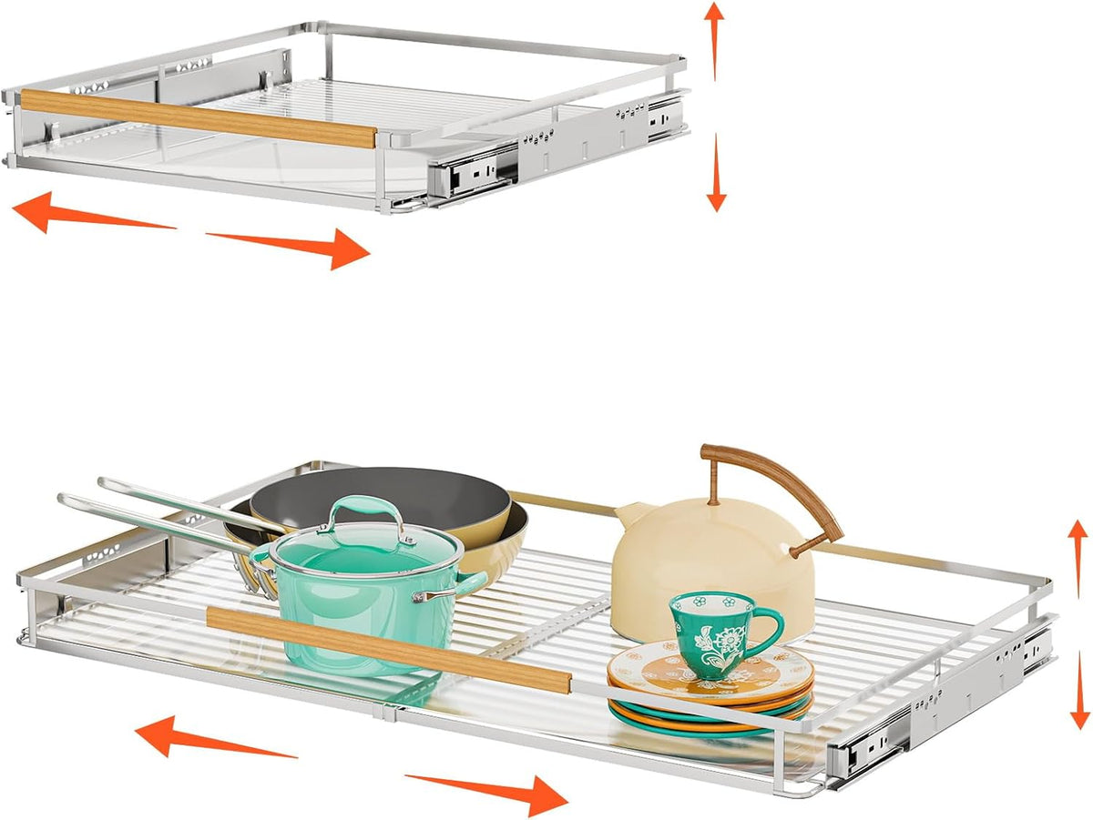 2Pack Expandable Pull Out Cabinet Organizer, Slide Out Drawers for Kitchen Cabinets, Heavy Duty Drawer Slides for Home Kitchen Pantry Cupboard Pots Pans, Adjustable Width 23.2"~39.9" W x 22.5''D