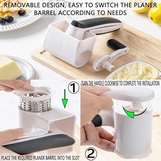 Cheese grater with handle, rotary cheese grater with 3 stainless steel Drums and 2 cheese tools and cleaning brush, ergonomically designed, can be used to grate Parmesan cheese, chocolate, nuts, etc