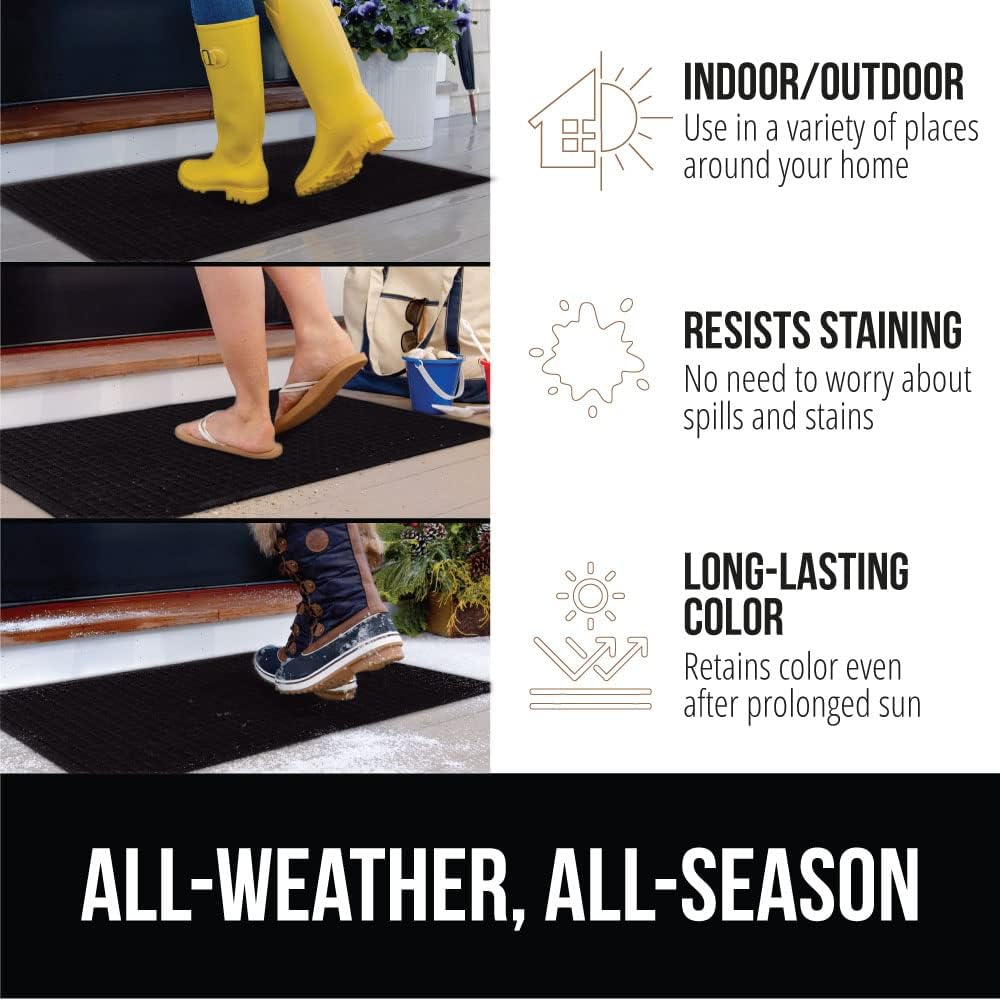 GORILLA GRIP Front Door Mat, 72x24, Indoor Outdoor Ultra Absorbent HydroAbsorb Doormat, Absorbs Up to 2.75 Cups of Water, Stain and Fade Resistant, Rubber Backing Doormats, Captures Dirt, Black