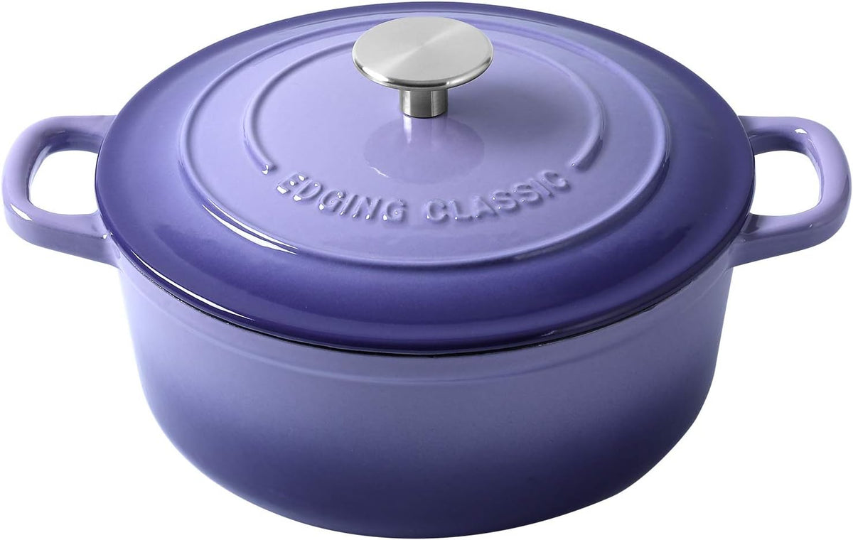 Enameled Cast Iron Covered Dutch Oven with Dual Handle, Dutch Ovens with Lid for Bread Baking, Safe to 500 degrees, 3.5 Quart, Purple