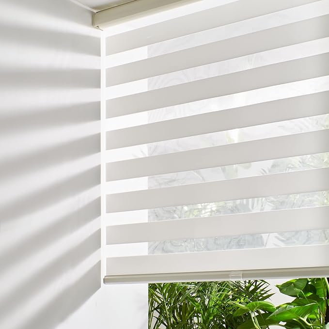 Persilux Cordless Zebra Blinds for Windows (58" W X 72" H, Cream) Free-Stop Roller Windows Shades Dual Layer Light Control for Day and Night, Light Filtering Sheer Shades for Home, Easy to Install