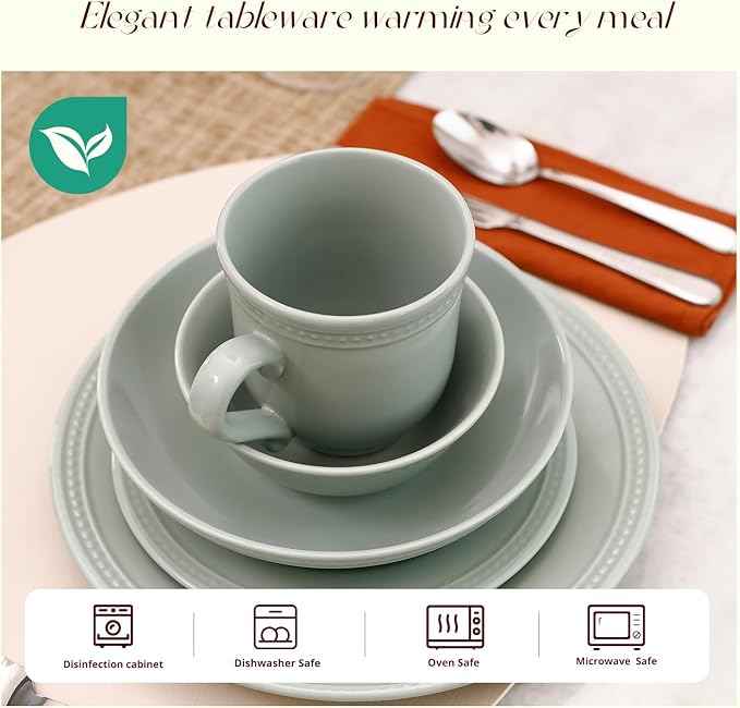 Pearl Dots Stoneware Dinnerware Set (16pc Set, Teal)