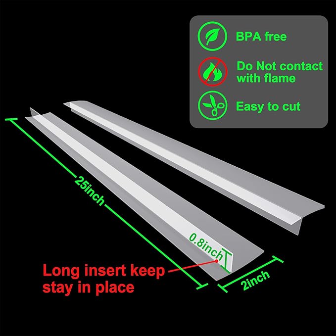 Silicone Stove Counter Gap Cover Kitchen Counter Gap Filler Transparent 25" Long Gap Filler Sealing Spills between Kitchen Appliances Washing Machine and Stovetop, Set of 2 (Clear)