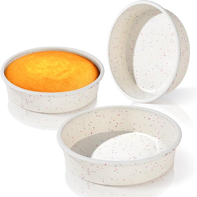 Vinino 8 Inch Silicone Round Cake Pan with Metal Reinforced Frame Set of 3, Nonstick Silicone Springform Pan for Baking Suitable for Making Layers, Cheese & Chocolate Cakes