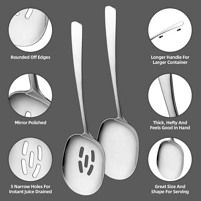 SOLEADER Extra Large Slotted Spoons for Cooking,12 Inch Stainless Steel Slotted Spoon, Slotted Cooking Spoon,Serving Spoon,Buffet Serving Utensils,Spoons Silverware,Pack of 6