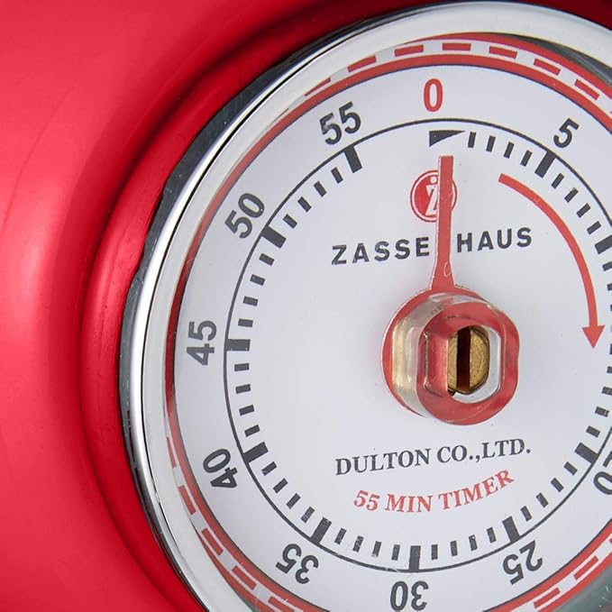 Zassenhaus Magnetic Retro Kitchen Timer, Classic Mechanical Cooking Timer (Red), 2.75-Inch